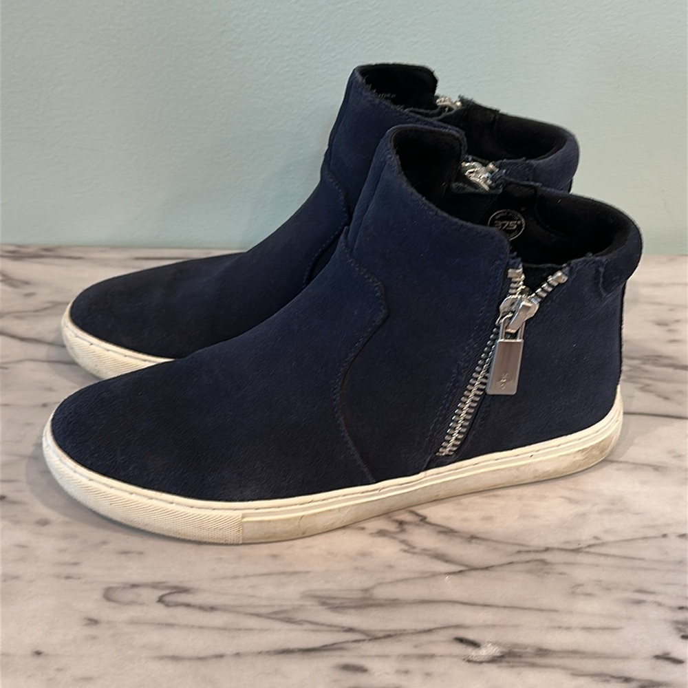Navy Suede High-Top Sneakers